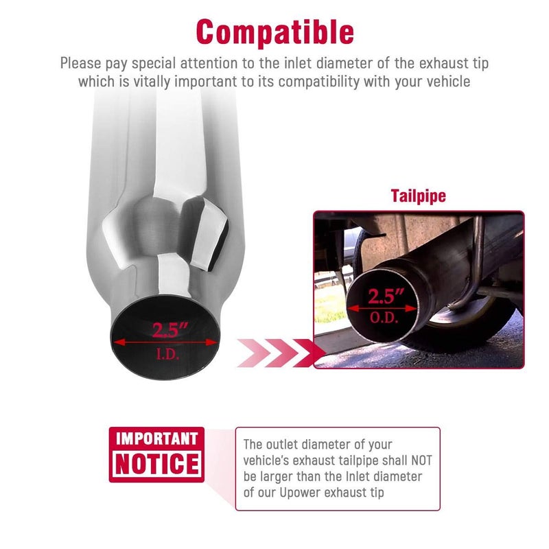 Upower Exhaust Tip 2.5" Inlet x 3.5" Outlet x 18" Overall Length Universal Trucks Car Stainless Steel Weld On Exhaust Tailpipe 2.5" to 3.5" 18" Long (2PCS) - Image 2